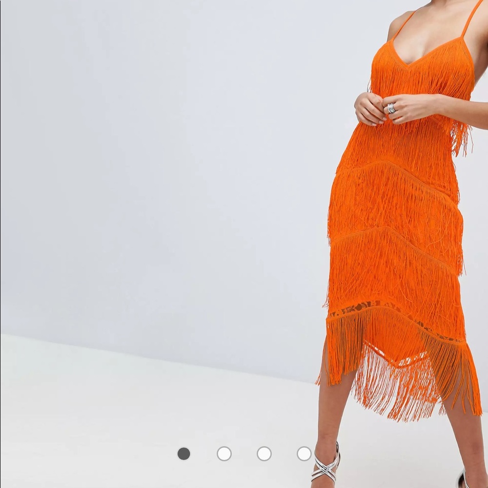 ASOS DESIGN fringe & lace plunge bodycon midi dress